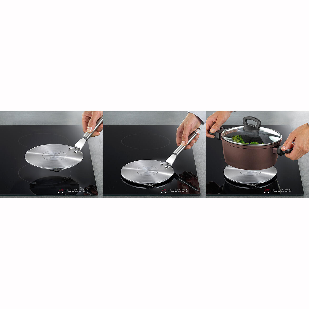 WOPPLXY Inductie-Adapterplaat 24 Cm Met Afneembare Roestvrijstalen Handgreep