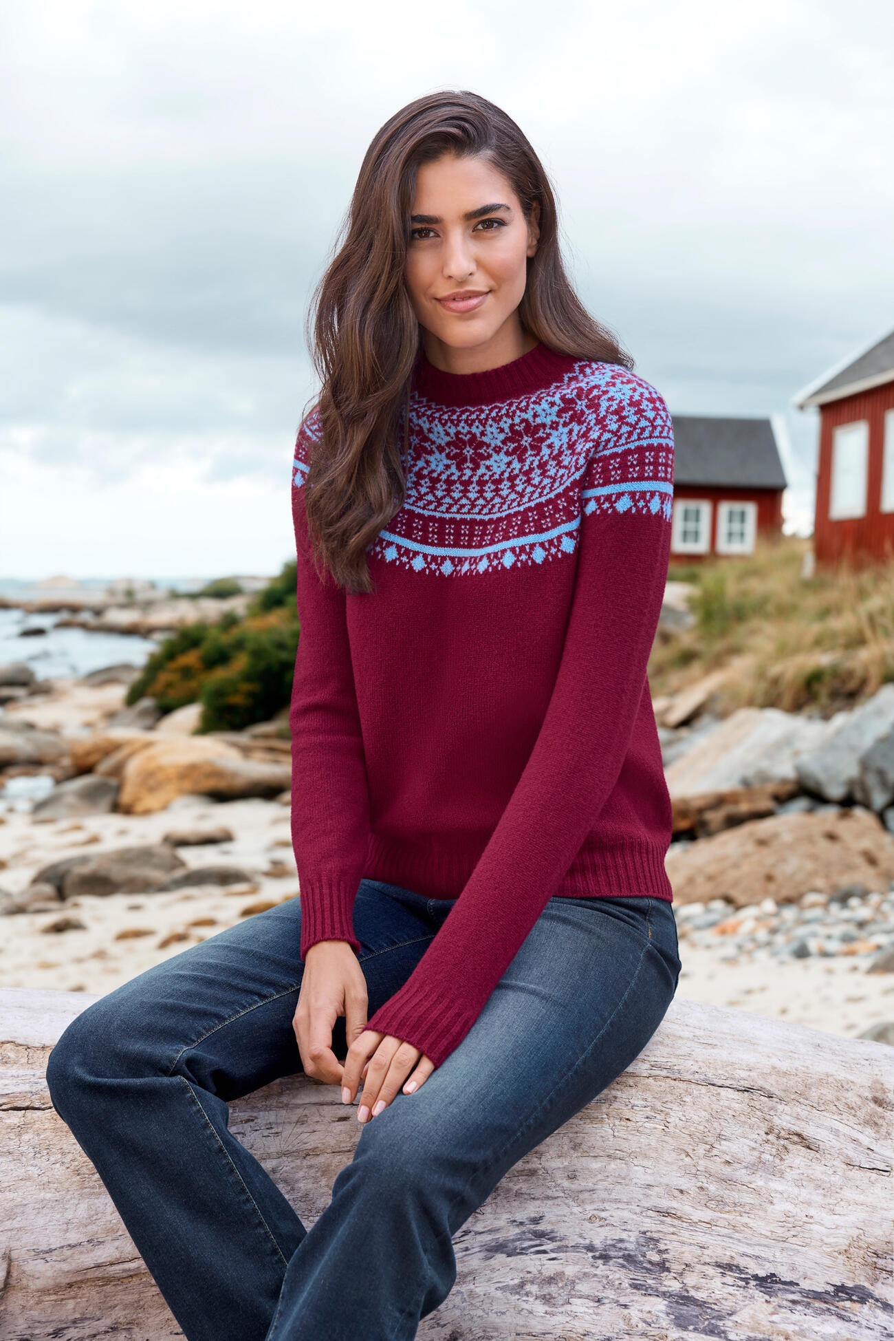 Generisch Trui dames kleurrijke Noorse trui grote maat Noorse trui verdikt klassiek fleece lange trui tienermeisjes gebreide trui knuffelig warm gestreept bovendeel, M