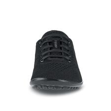 zwart Vooraanzicht van een zwarte Barfuß-leguano® sneaker, unisex, met veters.