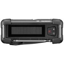 zwart Bovenaanzicht van een digitaal survivalradio met zonnepanelen en antenne.