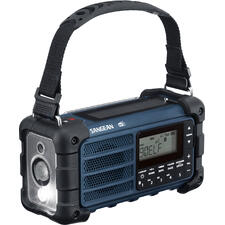 blauw Robuuste, draagbare blackout-radio in blauw met schouderriem.