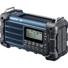 blauw Robuuste, draagbare blackout-radio in blauw met zonnepaneel.
