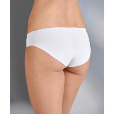 wit Vrouw die een witte Hanro Invisible-Cotton-Slip van achteren draagt.