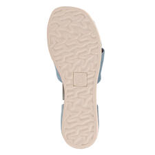 blauw Onderzijde van een blauwe kruisbanden sandaal.