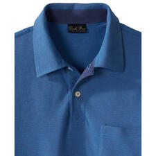 blauw Pima-cotton melange polo met kraag en zak, in blauw.