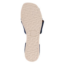 donkerblauw Bodem van de Apple of Eden kruisband sandalen op een witte achtergrond.