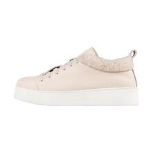 beige Zijaanzicht van een beige laminaat sneaker.
