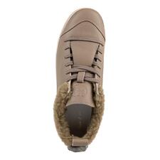 taupe Bovenaanzicht van de Chaaya lammy-sneakers in beige met gevoerde kraag van lammy.