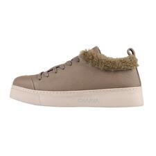 taupe Zij-aanzicht van de Chaaya lammy-sneakers in beige.