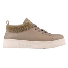 taupe Zij-aanzicht van de Chaaya lammy-sneakers met veters in beige.