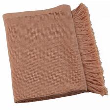 sjaal Lange gebreide sjaal in perzikkleur met franjes.