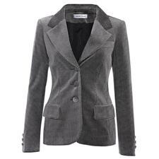 zwart/lichtgrijs Voorkant van de fluwelen houndstooth blazer.