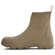 beige Zijaanzicht van een beige Tretorn neopreen Chelsea-boot met patroon.