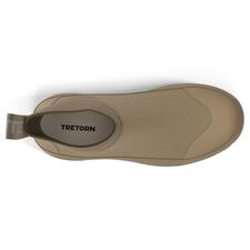 beige Bovenaanzicht van een beige Tretorn neopreen Chelsea-boot.