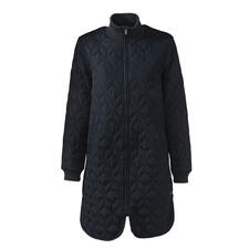 donkerblauw Zwarte gewatteerde jas met lange mouwen en een ritssluiting.