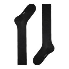heren, kniekousen, zwart Zwarte FALKE ClimaWool sokken, voorkant.