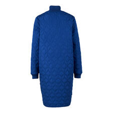 royalblauw Lange royalblau gewatteerde jas met geribde kraag.