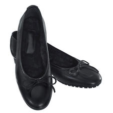 zwart Casanova lamswollen ballerinas in zwart, gedetailleerd vooraanzicht.