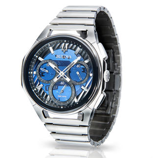 Bulova Curv-horloge De Bulova Curv: ’s werelds eerste chronograaf met gebogen uurwerk. Winnaar van de Inhorgenta Award 2019*.*Winnaar in de categorie Watch Design in 2019