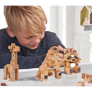 Bouwstenen van massief hout Panda, giraf, gorilla of een eigen creatie: de bouwstenen-sets van beukenhout. Duurzaam speelplezier.