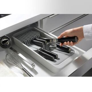Compacte messenorganizer met verschillende keukenmessen.