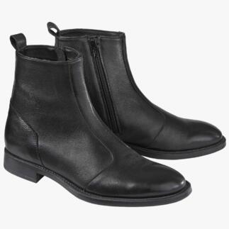Twee zwarte leren Dandy-boots naast elkaar, van voren
