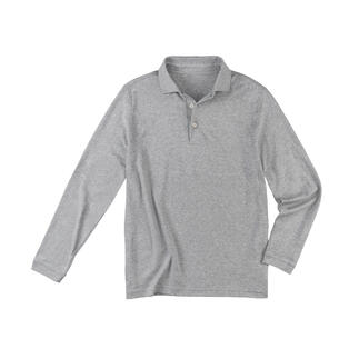 Zwarte Pima-interlock polo in maat 48, op een witte achtergrond.