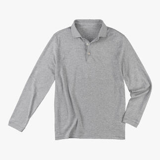 Zwarte Pima-interlock polo in maat 48, op een witte achtergrond.