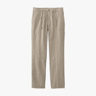 Beige comfort tunnel broek op een witte achtergrond.