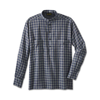 Geruit flanellen overhemd met staande kraag in blauw en groen, iets casual.