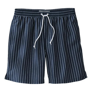 Marineblauwe Swim & Dry zwembroek met witte strepen.