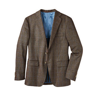 Herringbone zijden blazer met een witte achtergrond.