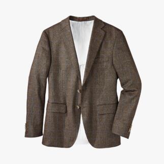 Herringbone zijden blazer met een witte achtergrond.
