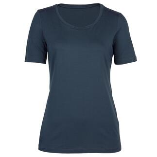 Marineblauw basic t-shirt met ronde hals in maat 36.