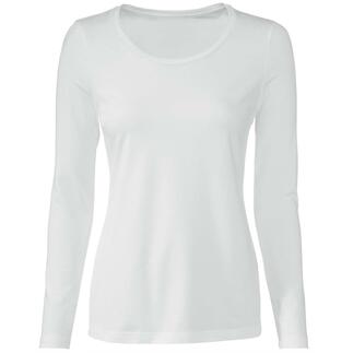 Witte langarm shirt met ronde hals, zicht op de voorkant