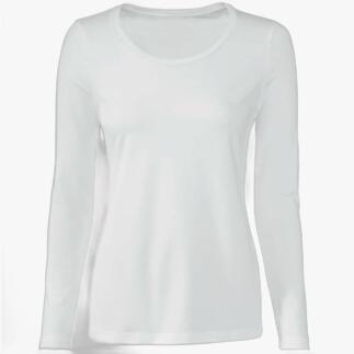 Witte langarm shirt met ronde hals, zicht op de voorkant