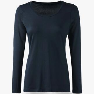 Marineblauw langarm rondhals shirt, vooraanzicht.