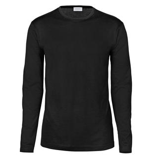 Zwart Sunspel lange mouw shirt met ronde hals, vooraanzicht.