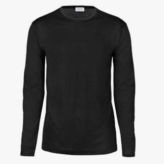 Zwart Sunspel lange mouw shirt met ronde hals, vooraanzicht.