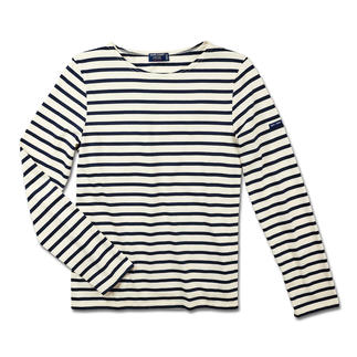 Heren Bretagne shirt met lange mouwen en brede strepen in marineblauw en wit.