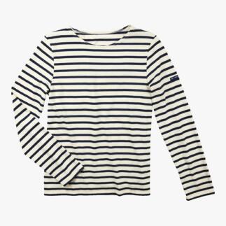 Heren Bretagne shirt met lange mouwen en brede strepen in marineblauw en wit.