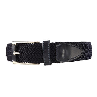 Navy elastische riem voor dames met een gevlochten patroon.