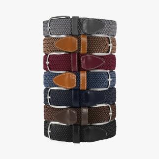 Een stapel verschillende elastische riemen in verschillende kleuren.