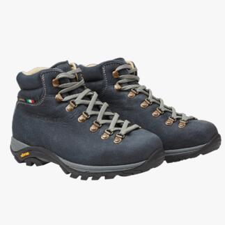 Twee Zamberlan® dames wandelschoenen in donkerblauw staan naast elkaar.