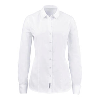 Vooraanzicht van een witte Oxford-blouse met lange mouwen.