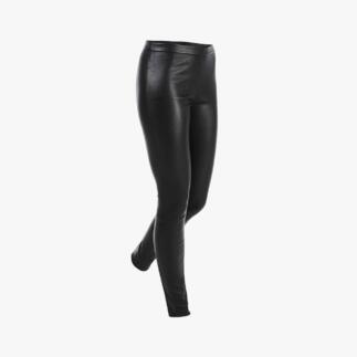 Zwarte stretchleren legging, eenvoudig en elegant.