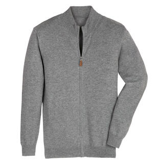 Grijze kasjmier sweater van maat 48, open.