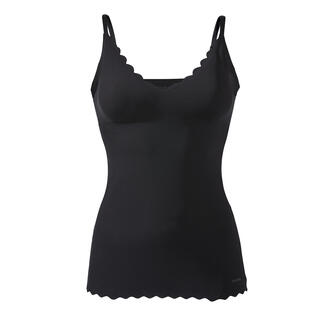 Zwart Skiny bh-top met brede schouderbanden en diepe halslijn.