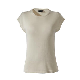 Beige Pima zijde top met korte mouwen