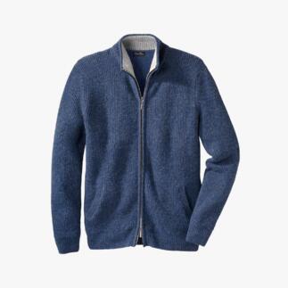 Blauwe baby alpaca vest met rits en zakken.